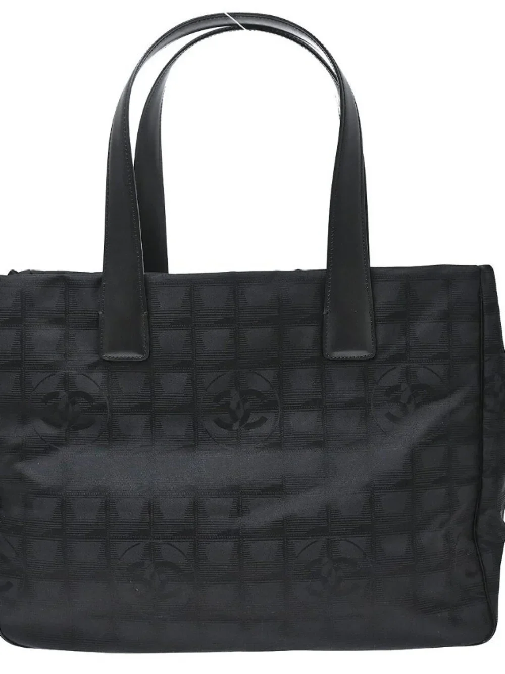Best07 Chanel Black Jacquard Nylon Travel Line Tote Handbag KQ01610